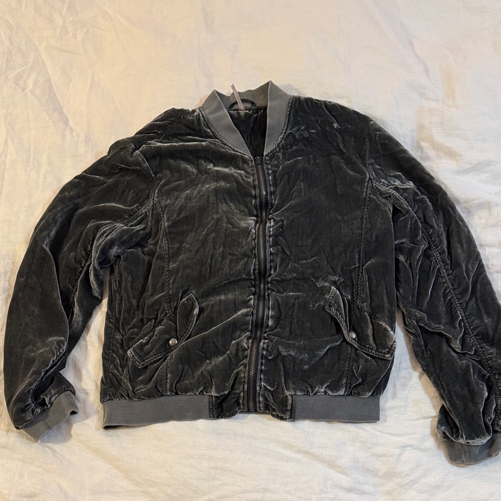 Plush ruched velvet bomber/track jacket by Free People, womens XS